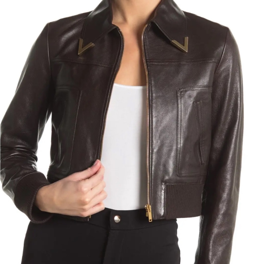 valentino leather jacket women - Size 6